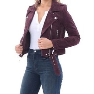 Blank NYC Leather Moto Jacket Cropped Knotched Collar Belt Hardware size Small